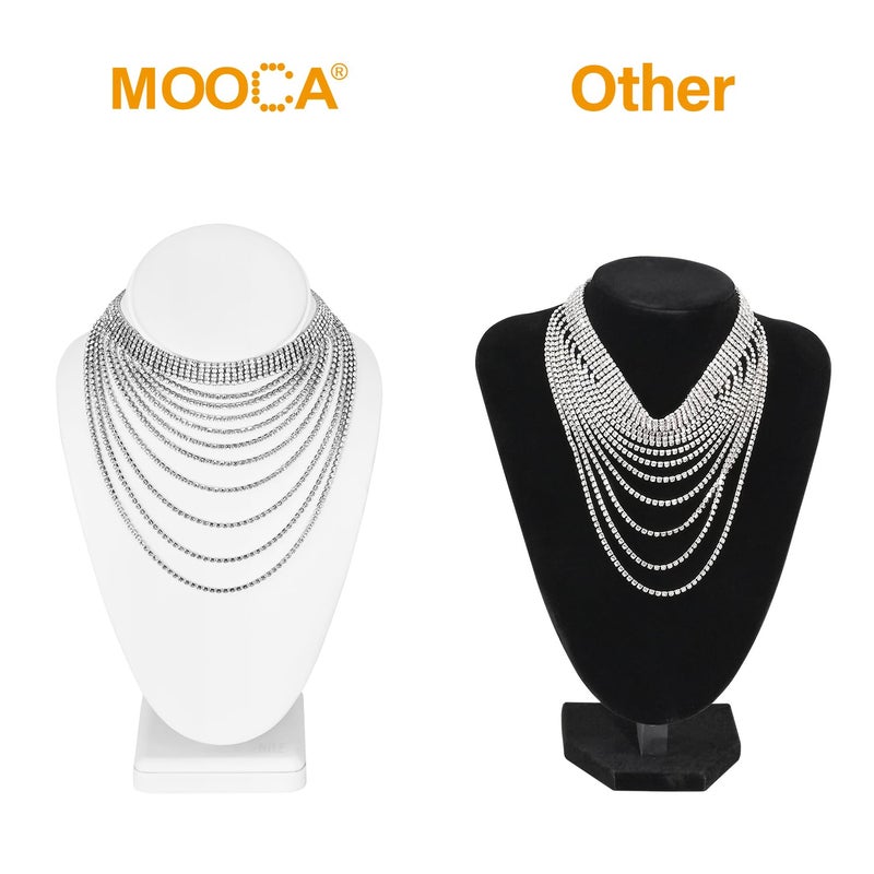 MOOCA 2 Pcs Deluxe Medium Necklace Chain Jewelry Display Holder, Jewelry Stand, Necklaces Display Mannequin Bust Stand, White Faux Leather - Image 3